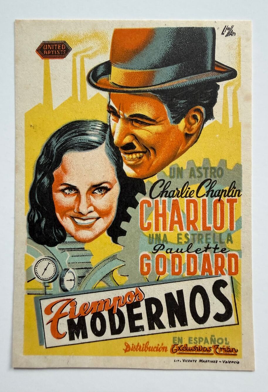 Rare Spanish Charlie Chaplin Movie Herald Handbill Paulette Goddard Modern Times